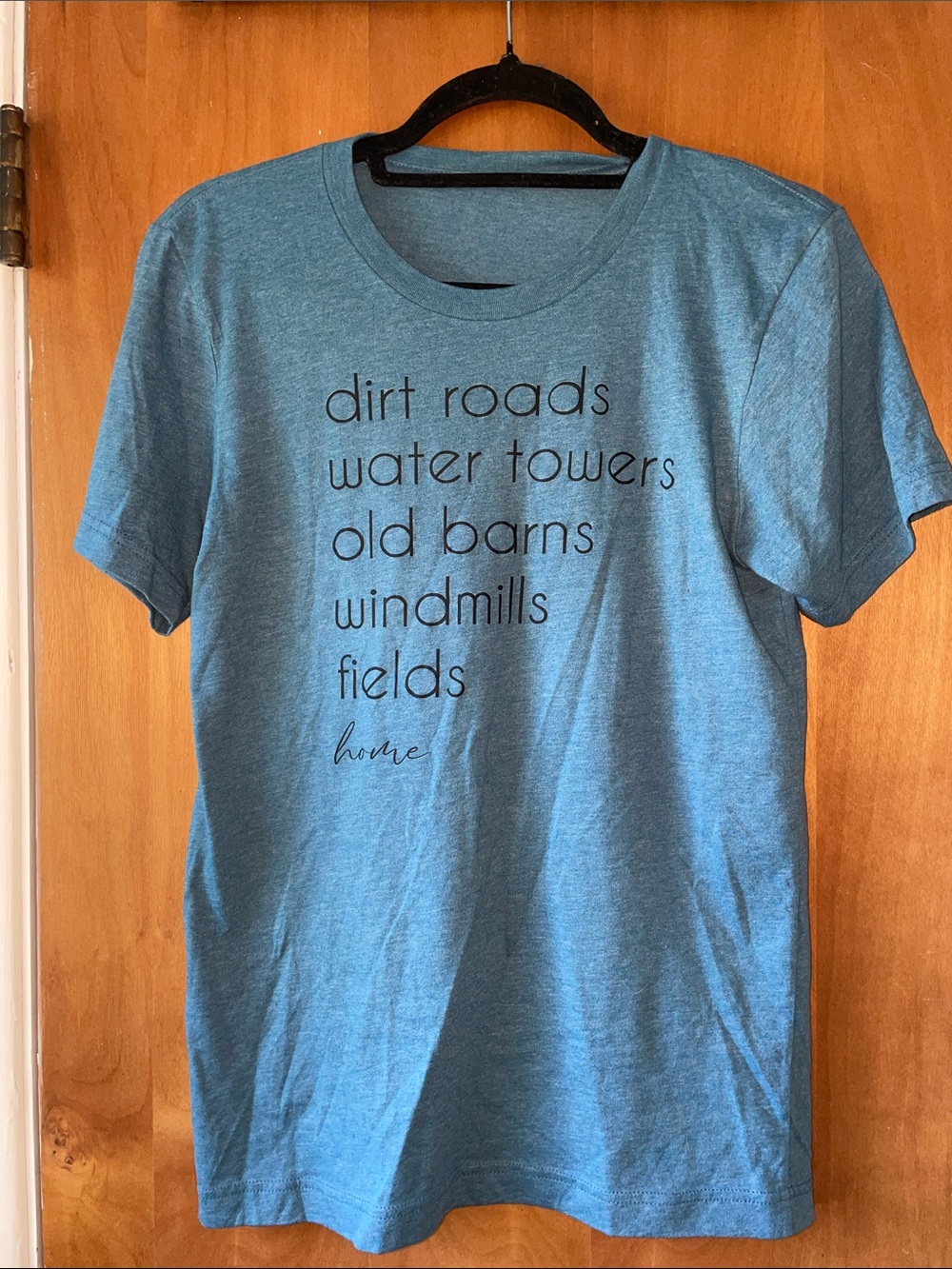 Blue Graphic Tee with Script Text